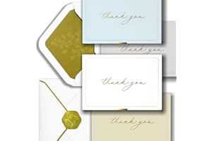 ukee's Gold Foil Thank You Cards with Envelopes Bulk, 32-Pack Embossed Blank Thank You Notes in 4 Colors w/Gold Seal Stickers - Minimalist Designs for Baby Shower, Wedding, Small Business, Graduation