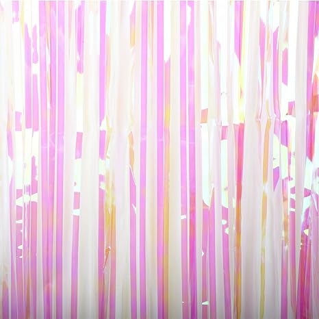 Blukey Foil Fringe Backdrop Iridescent White 6ftx8ft Metallic Door
