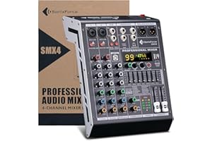 SONIXFORCE Professional Audio Mixer 4 Channel Sound Board Console System 99 DSP DJ Mixer 48V Phantom for Karaoke DJ Studio Streaming Recording
