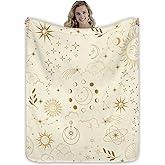 Miyotaa Celestial Constellation Astrology Blanket 50Wx60H Inch Sun Moon Phase Mysterious Beige Crescent Tarot Witchy Gift Warm Fuzzy Throw Blanket for Sofa Bed Throws Birthday Presents