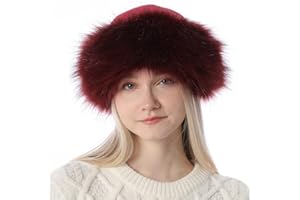 Dawfold Women's Faux Fur Hat Fluffy Warm Cap Cossack Russian Style for Winter Ski Snow
