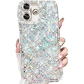 Changjia Glitter Bling Case for iPhone 16 Plus, Cute Luxury Sparkly Shiny Crystal Diamond Rhinestones Sequin with Camera Protector Soft TPU Bumper Shockproof Women Girls Case for iPhone 16 Plus,Silver