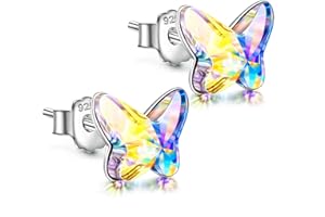 ANGEL NINA 925 Sterling Silver Butterfly Earrings for Girls Teens Birthday Christmas Gifts for Women Hypoallergenic Earrings Made with Austria Crystals with Jewelry Box