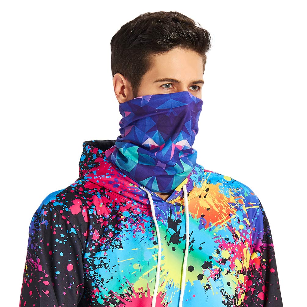 TUONROAD Cool Geometry Magic Headband Scarf Tube Snood Bandana Purple Green Navy Blue Sun Protection Multifunctional Tubular Headwear Neck Gator for Snowboarding Skiing Snowmobile Riding Yard working