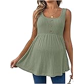 MakeMeChic Women's Maternity Tank Tops Summer Rib Knitted Flared Hem Sleeveless Buttoned Pregnancy Shirt Tops