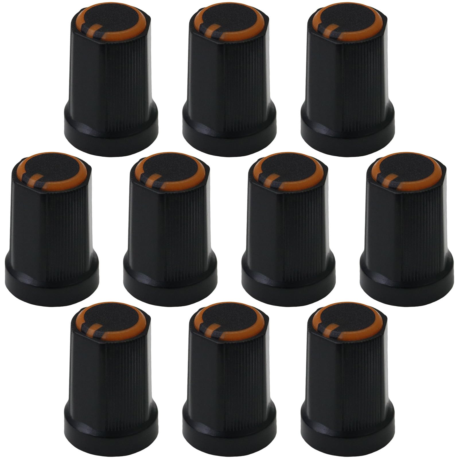 6mm Splined Hole Hex Grip Mixer Control Knob With Colour Ring Pack of 10 (Orange)