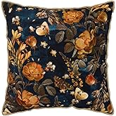 Vintage Floral Velvet Pillow Covers 20x20 Inch Blue Brown Leaf Flowers Throw Pillows for Couch Farmhouse Cushion Covers Pillowcase Butterfly Plant Leaves Pillow Cases for Sofa Bed Outdoor Decor