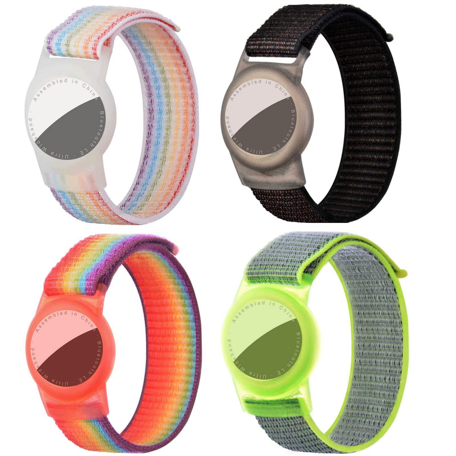 Dingfeiyu 4 Pack Wristband Compatible with AirTag 2021,Soft Adjustable Airtag Bracelet, Aairtag Watch Band for Kids Toddler Baby Children Elders