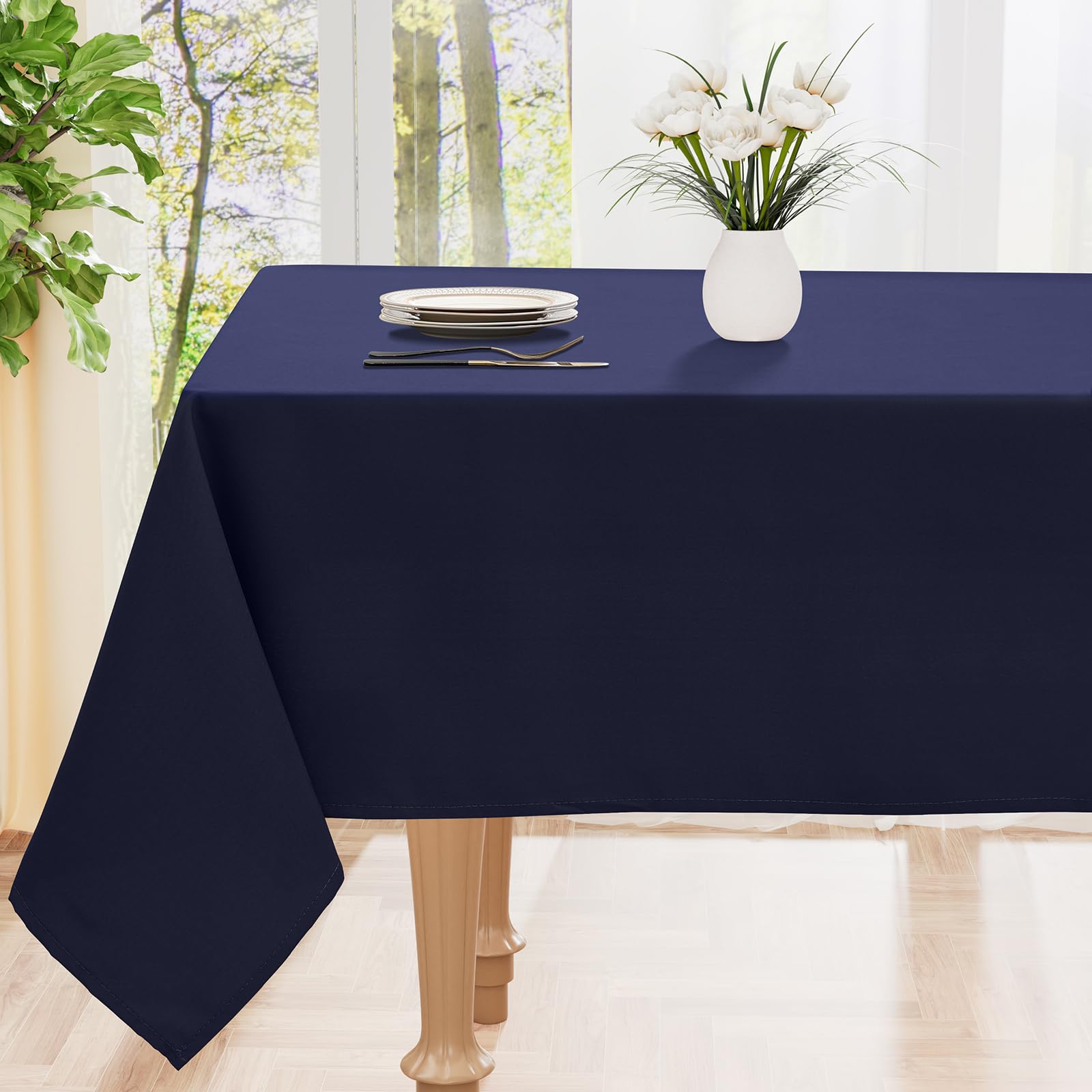 smiry Table Cloth Wipe Clean Rectangular 140x180 cm, Wipeable Water Resistant Polyester Tablecloth, Washable Fabric 4 to 6 Seater Dining Table Cover for Kitchen Indoor Outdoor, Dark Blue — image 1
