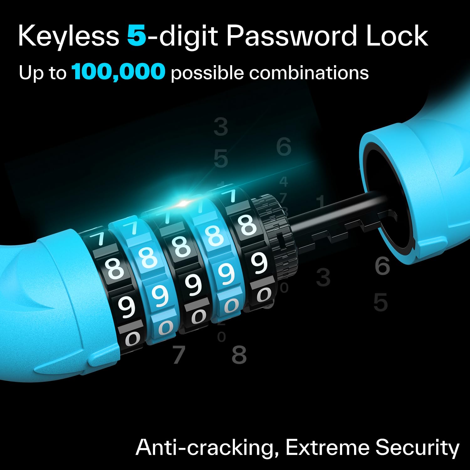 Sportneer Fahrradschloss, Zahlenschloss mit Zahlen und hoher Sicherheitsstufe Kettenschlösser Fahrrad 5-stellige Rückstellbar Radabsperrung mit Kette aus Gehärtetem Stahl 6 MM x 100/110/120CM 2