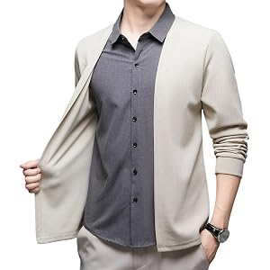 Mens Fake Two Piece V Neck Relaxed Fit Knit Blazer Durable Comfortable Cardigans Business Casual Stylish Windshirt