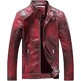 Fairylinks Red Leather Jacket Men Casual Camo