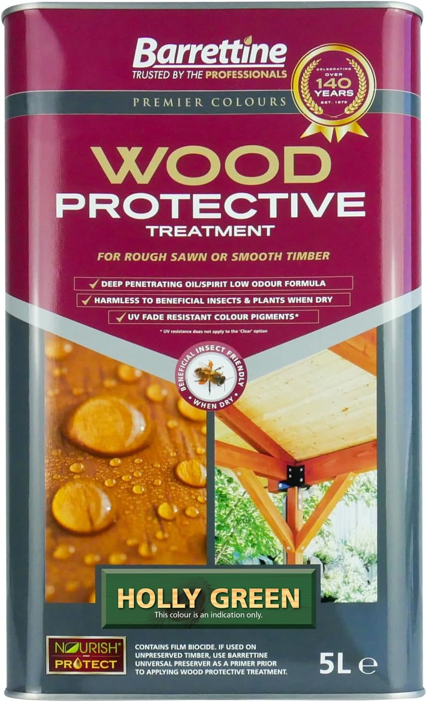 Barrettine Wood Protector Holly Green 5L - Oil Based Water Repellent