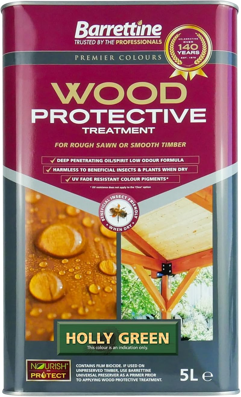 Barrettine Wood Protector Holly Green 5L - Oil Based Water Repellent