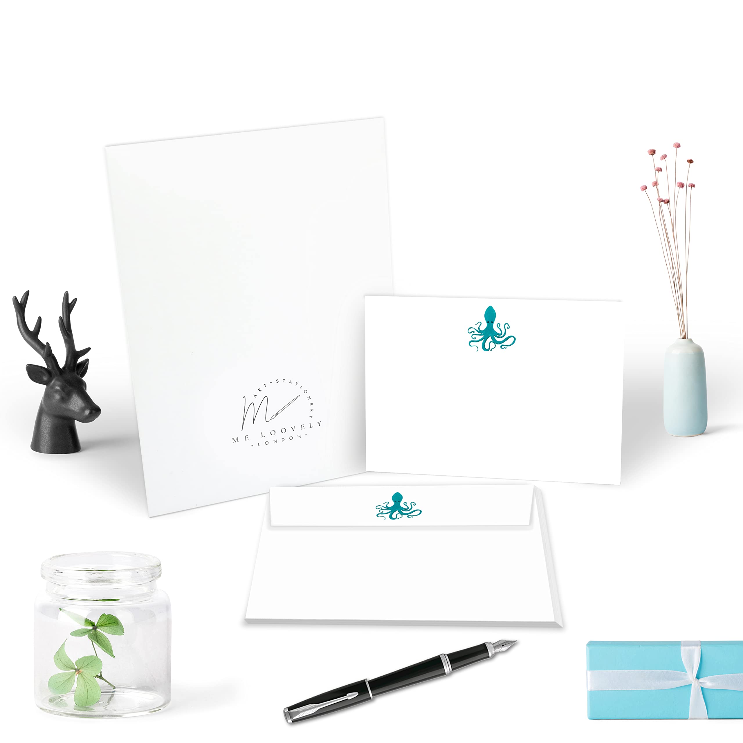 Me Loovely Octopus Flat Notecard and Envelopes Sets Stationery Correspondence Card Writing Supplies for School Home & Office | Christmas Gifts (Pack of 10 with Gift Envelope)