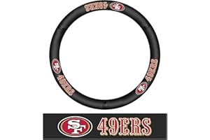 FANMATS 40474 NFL - San Francisco 49ers Genuine Leather Steering Wheel Cover | Black 15"x15"