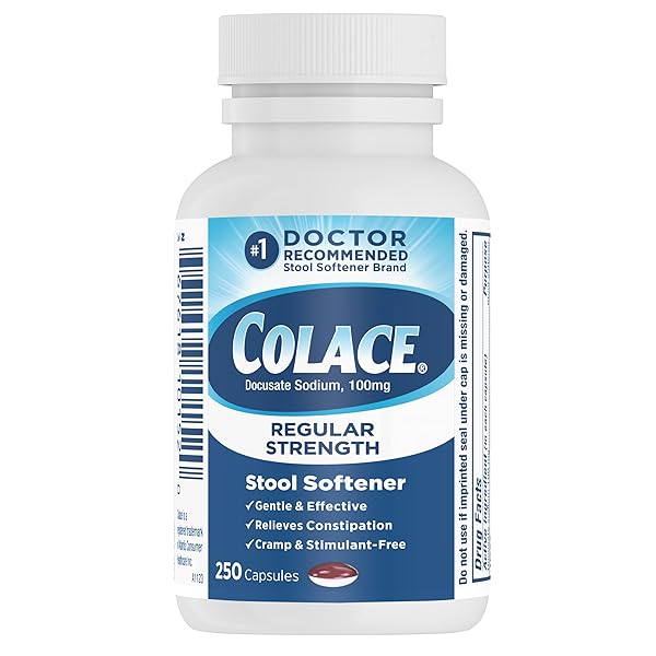 COLACE REGULAR STRENGTH STOOL SOFTENER, 100 MG CAPSULES, 250 COUNT, DOCUSATE SODIUM STOOL SOFTENER FOR GENTLE, DEPENDABLE RELIEF