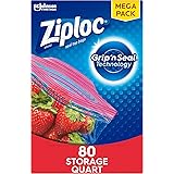 Ziploc Quart Food Storage Bags, Grip 'n Seal Technology for Easier Grip, Open, and Close, 80 Count