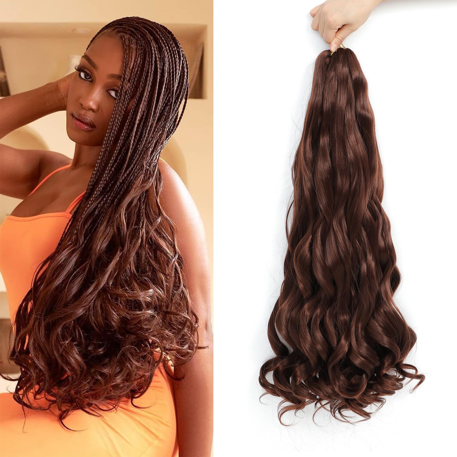 WoWCFyyds 8 Packs French Curl Braiding Hair 24 Inch Loose Wave Spiral curly braiding hair extensions 75g/Pack Soft French Curls Synthetic Hair Extensions for Braiding（33#） — image 1