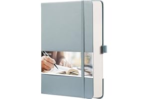 EMSHOI Lined Journal Notebook - 256 Numbered Pages 120gsm Thick Leather Journal with Sticky Notes, A5 Hardcover College Ruled Notebook for Women Men Work School Writing, Medium 5.75" x 8.38"-GrayBlue