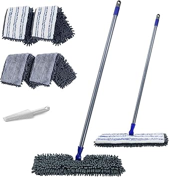 Flat Mop With 4 Mop Pads Double Sided 16 8 Dust Mops For Hardwood Floors Microfiber Chenille Mop For Wet Dry Use Masthome