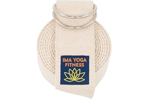 Ima Yoga Fitness - Adaptive Yoga Strap, Stretching Strap, 2 Inches Wide, 100% Naturally Soft Cotton, Steel D-Rings, Includes Natural Cotton Drawstring Storage Pouch and Instructional E-Book
