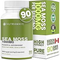 Nutrawave PURE 1000mg HIGH POTENCY Irish Sea Moss Capsules (2 capsules per serving), with Seawrack, Burdock & Zinc. Immune Su