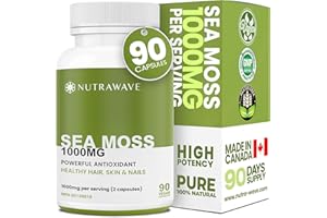 Nutrawave PURE 1000mg HIGH POTENCY Irish Sea Moss Capsules (2 capsules per serving), with Seawrack, Burdock & Zinc. Immune Su
