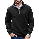 URRU Men’s Quarter Zip Pullover Quilted Sweater Long Sleeve Mock Neck Polo with Pocket