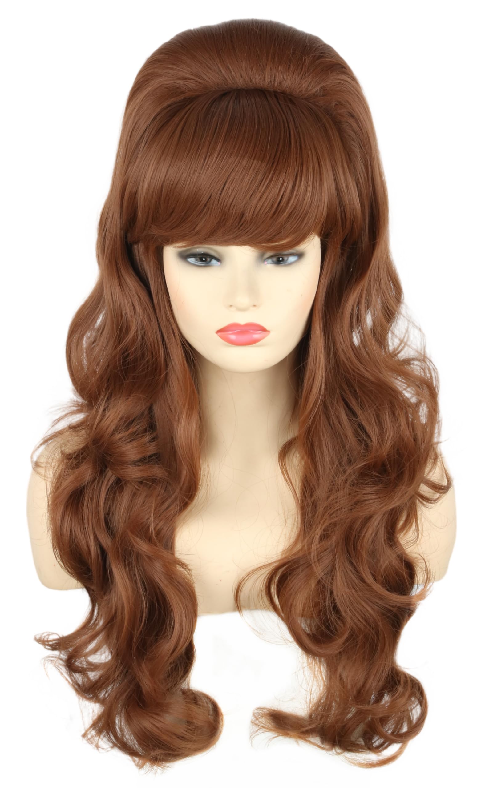 Photo 1 of Topcosplay Women Wig Light Brown Beehive Wigs Bouffant Wig Long Wavy Halloween 60s 70s Costume Party Wig