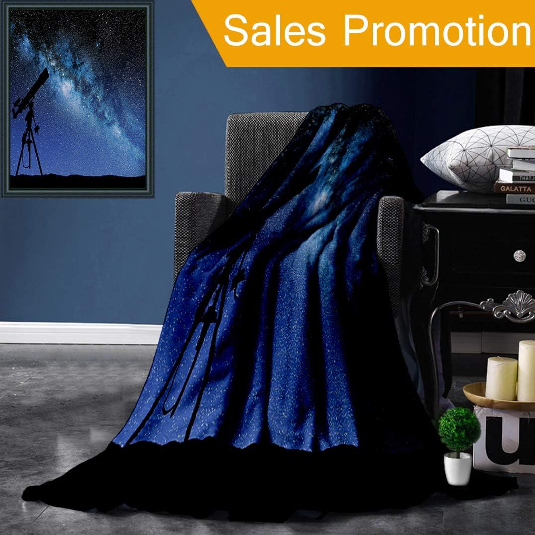 Unique Custom Flannel Blankets Galaxy Telescope in Valley Under Starry Night Sky Milky Way Atmosphere Galaxy Astronomy Dark Super Soft Blanketry for Bed Couch, Throw Blanket 40“ x 60”