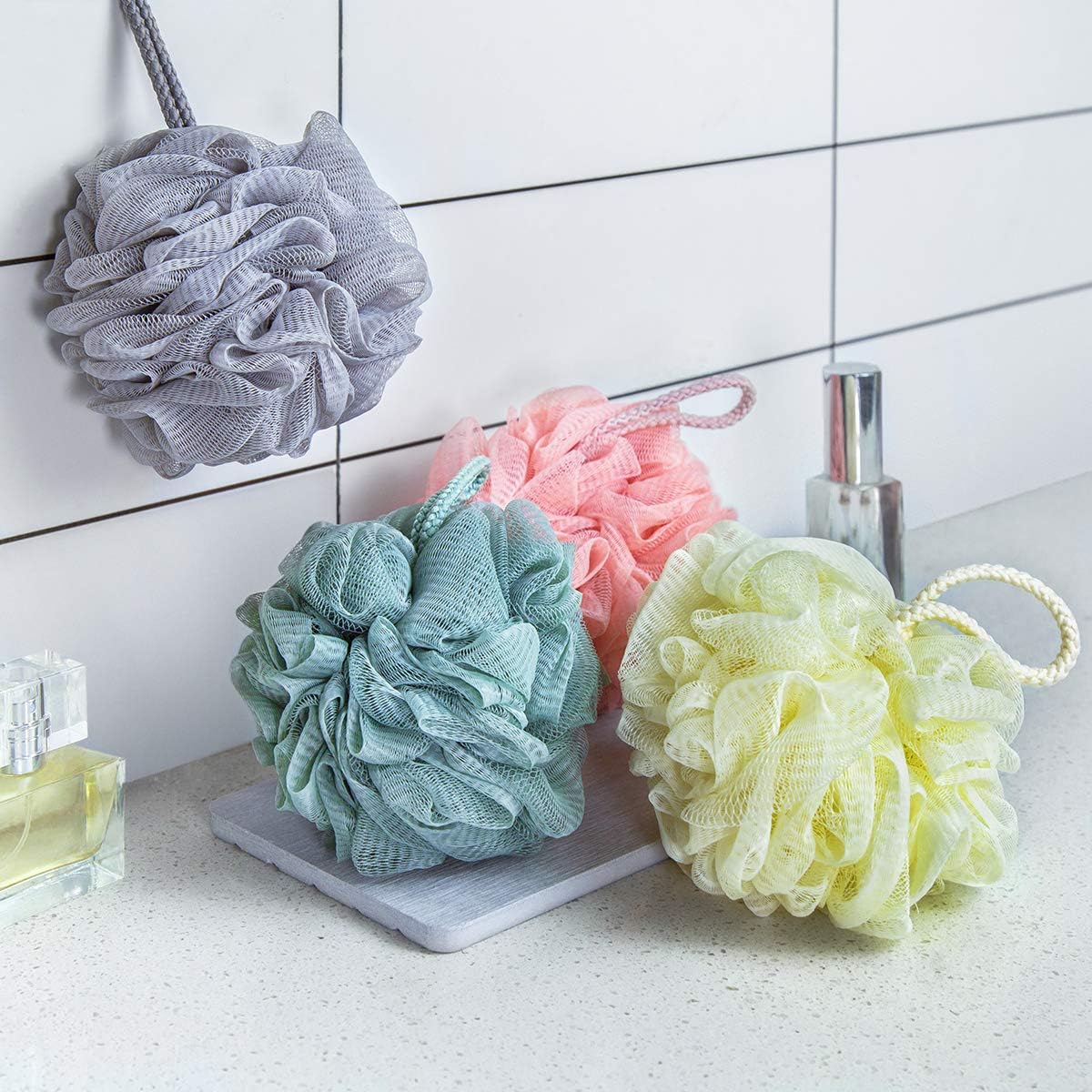 TungSam Bath Loofah Sponge, Pack of 4 Mesh Pouf Body Scrubber for Shower. (Multi-Color): Health & Personal Care