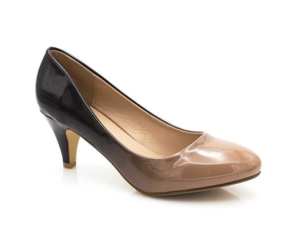 Fashion Shoes - Damen Lack Pumps Pfennigabsatz Vorne Rund - Schuhe Pumps Bicolore Farbverlauf Effekt - Damenschuhe Kleiner Ab