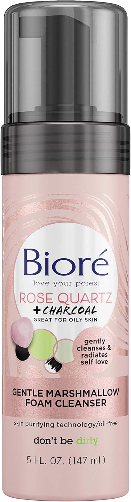 Biore Rose Quartz Charcoal Gentle Marshmallow Foam Cleanser 5 Ounces Daily Foaming Face Wash Oil Free Dermatologist Tested Non Comedogenic Cruelty Free Vegan Friendly Amazon Co Uk Beauty