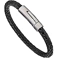 LUXAR Men’s Genuine Leather Bracelet | Interwoven Black Leather Bracelets with Brush Stainless Steel Clasp | Minimalist, Designer Jewelry for Men