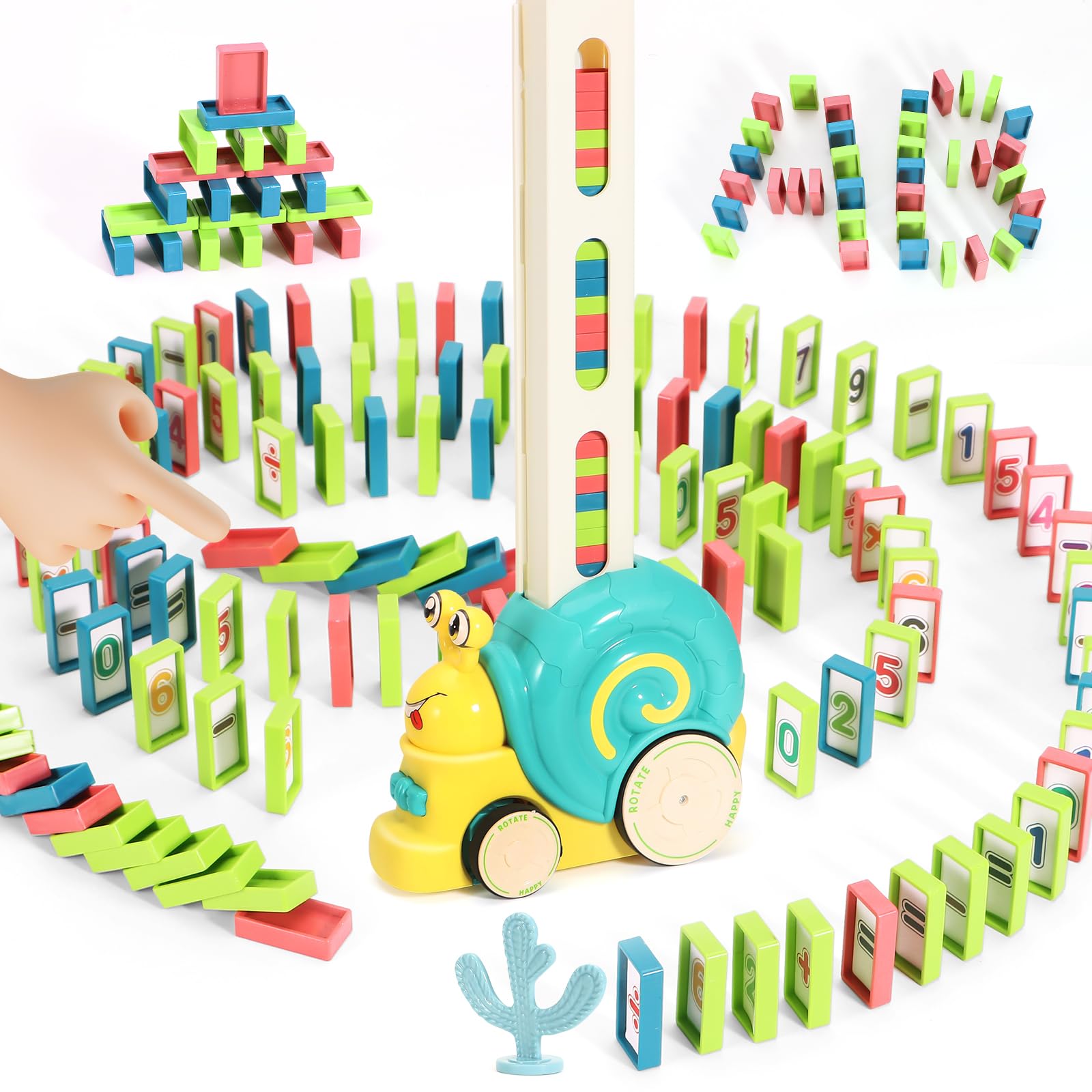 BananMelonBM 180pcs Montessori Learning Automatic Dominos Train Set Toys for Kids,Snail Domino Games Birthday Gift