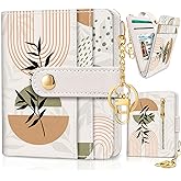 Jogjam Abstract Boho Leaves Rfid Ladies Wallet, Small Slim Thin Compact Credit Card Women Wallet, PU Leather Bifold Cash Zipper Coin Pocket ID Window for Female