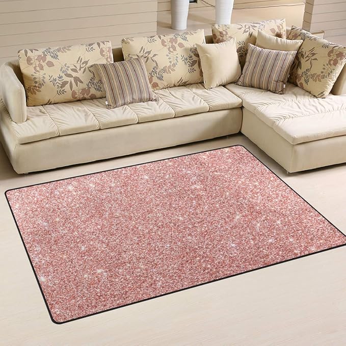 Use7 Rose Gold Pink Glitter Area Rug Rugs Carpet for Living Room