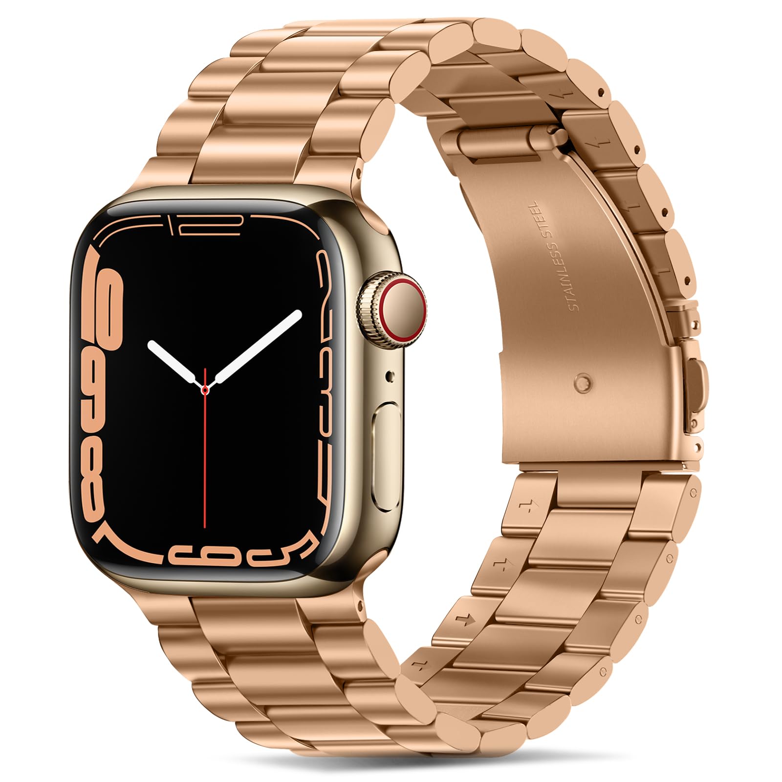 Photo 1 of Tasikar Band Compatible with Apple Watch Band 42mm (Series 10/11) 41mm 40mm 38mm Premium Stainless Steel Metal Replacement Strap Compatible with iWatch SE Series 11 10 9 8 7 6 5 4 3 2 1, Rose Gold