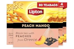 Lipton Black Tea Peach Mango, Pyramid Tea Bags, Flavored Teabags for a Refreshing Cup of Tea, 80 Total Tea Bags (20ct - Pack of 4)