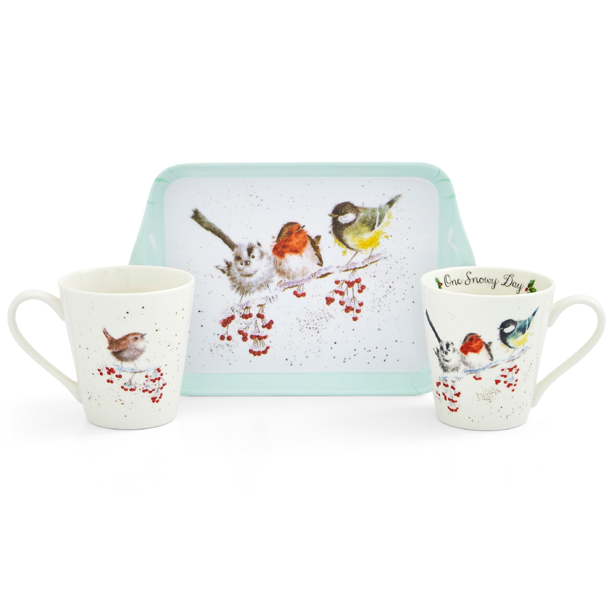 Portmeirion Home & Gifts Melamine X0011658930 Wrendale Christmas Birds Mug & Tray Set (2 Mugs), 180 milliliters