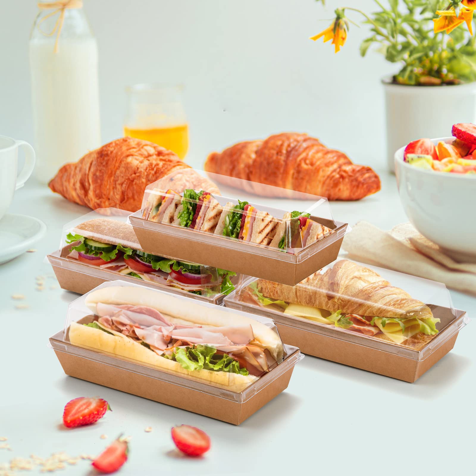 Rectangular Sandwish Box Mua Dicunoy 100 Pack Paper Sandwich Boxes with Clear Lids, Disposable ...