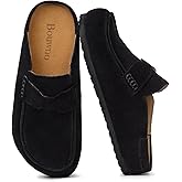 Women's Suede Mules Genuine Leather Clogs Closed Square Toe Slip On Durable Clogs for Women Footwear Non-Slip Outsole Comfort Shoes for All Season Casual Daily