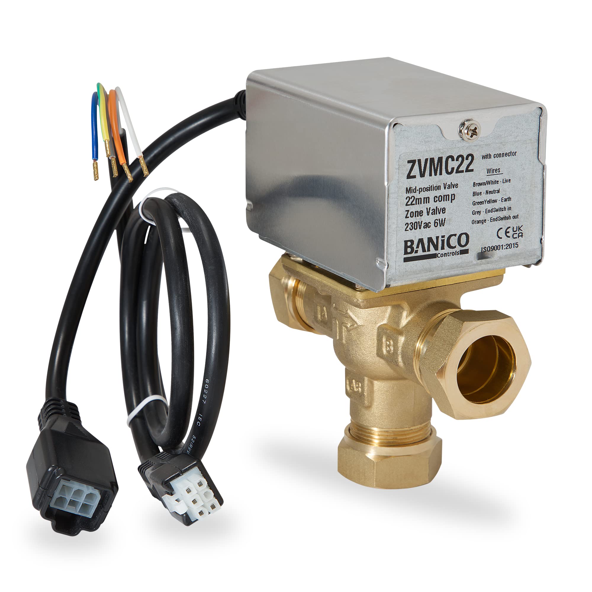 Banico ZVMC22 22mm 3 Port Motorised Valve Replacement for Honeywell 3 Port Valve 22mm Honeywell V4073A1039 or Danfoss for Central Heating UFH Built-in Service Plug