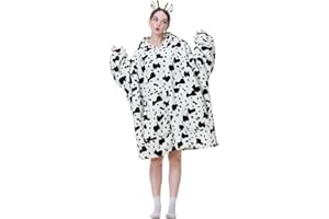 Aemicion Wearable Blanket Hoodie,Oversized Hooded Blanket Sweatshirt,Warm Cozy Sherpa Hoodie Blanket Gift for Women Men Adult-Cow