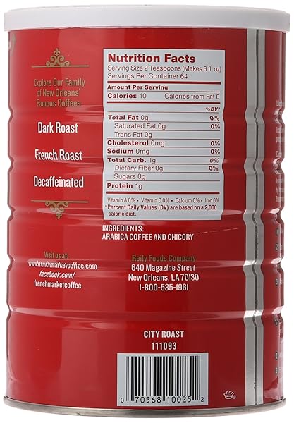 FRENCH MARKET COFFEE, COFFEE AND CHICORY, DARK ROAST GROUND COFFEE, 12 OUNCE METAL CAN
