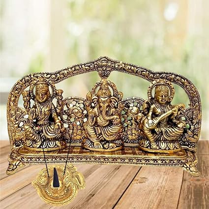 Rci Handicrafts Laxmi Ganesh Saraswati Idol Gold Plated Showpiece Statute, for House Warming Gift & Home Decor Congratulatory Gift, Wedding Gift, Return Gift