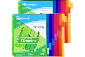 XRUNMIX 8-Tab Binder Dividers - Index Pockets Divider for 3 Ring Binders, 3-Hole Plastics Sheets Protectors for US Letter Size in 0.5'', 1'', 2'', 3 inch Binders, 8 Colors (XY004) (2 Packs)