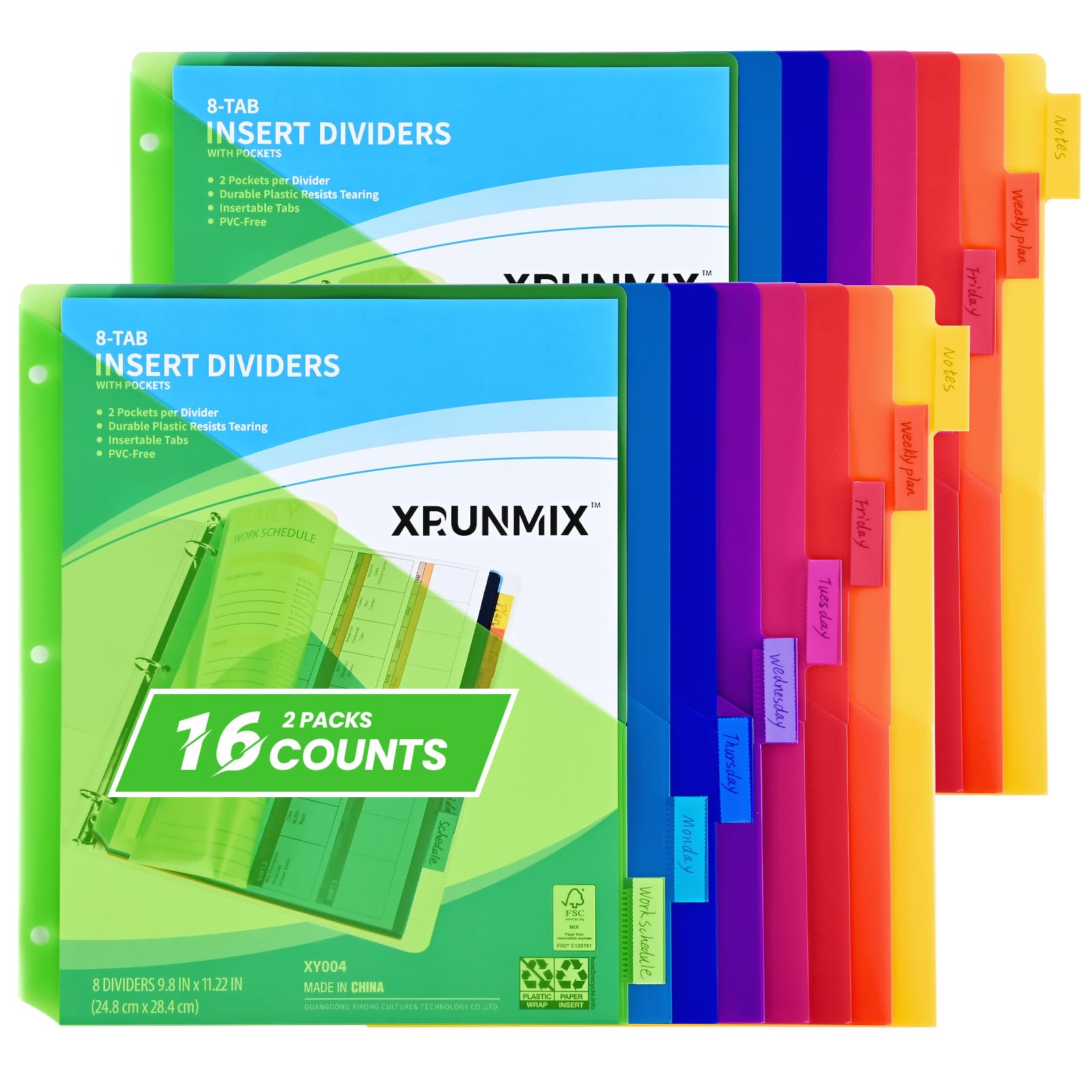 Photo 1 of 8-Tab Binder Dividers - Index Pockets Divider for 3 Ring Binders, 3-Hole Plastics Sheets Protectors for US Letter Size in 0.5'', 1'', 2'', 3 inch Binders, 8 Colors (XY004) (2 Packs)