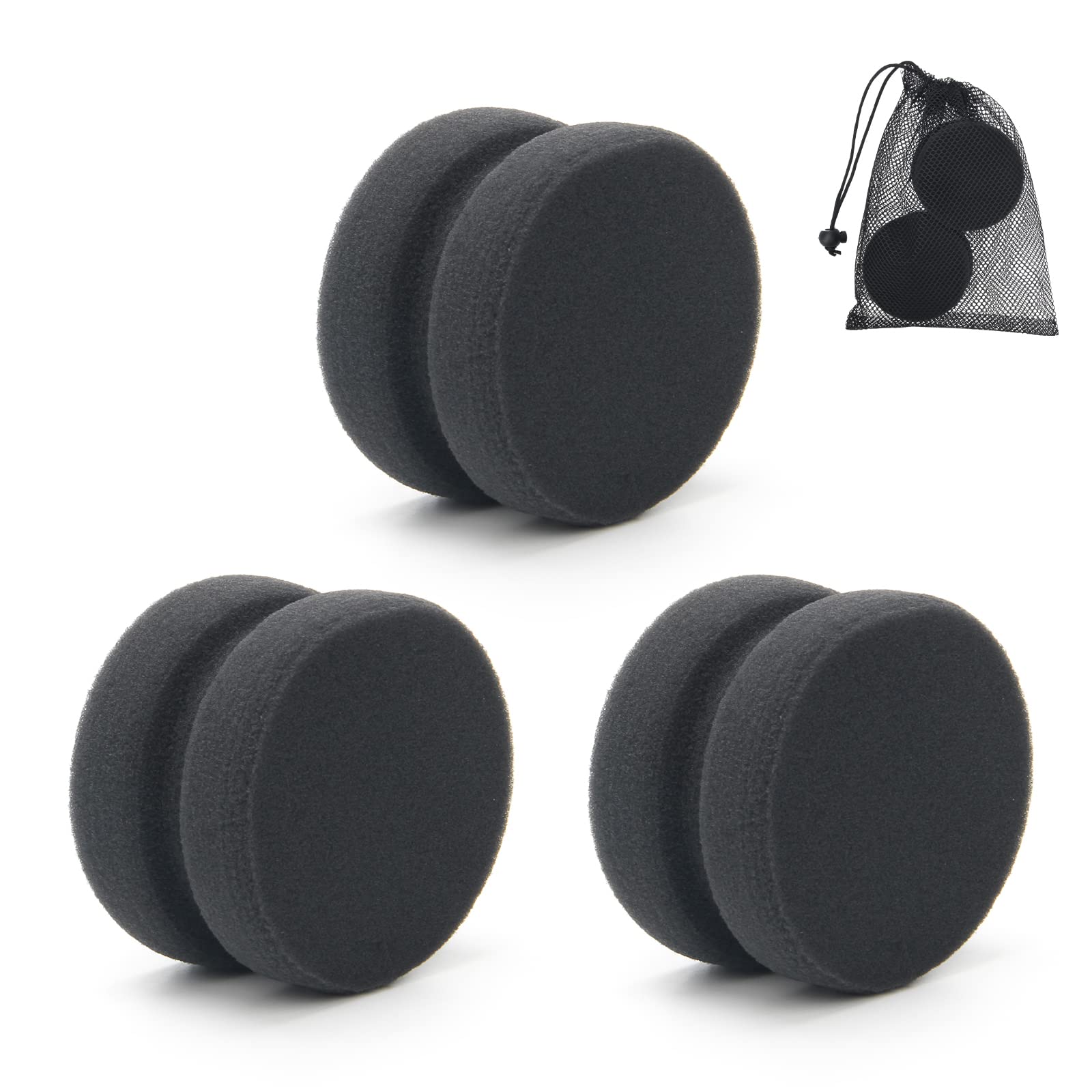 Paint Sponge Applicator 3Pcs, Boyistar Black Detail Painting Sponge Double-Side Art Craft Round Sponge for Car Waxing, Wall Repairing Kitchen Cleaning Sponges with Storage Mesh Bag (Black)